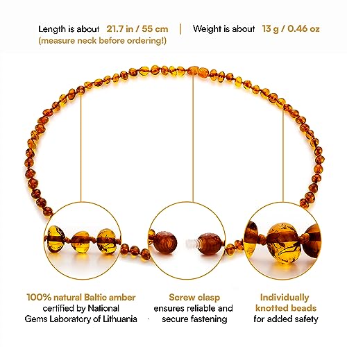 Baltic Amber Necklace for Women and Men (Authentic, Certified) - 21.7 inches - Unisex Amber Jewelry for Adults - Handcrafted Amber Bead Necklace2