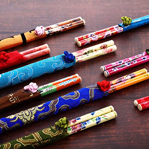 image for Hotop 20 Pairs Chinese Bamboo Chopsticks with Elegant Silk Brocade Pou