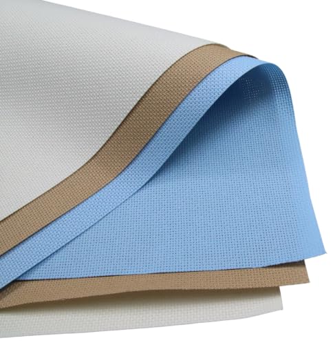 Image of KCS 3 pc of 15 inch x 18 inch(38cmx45cm) 14 Count Cross Stitch Cotton Aida Cloth Needlework Rolled Fabric Box,14CT,Light Blue+Khaki+Antique White