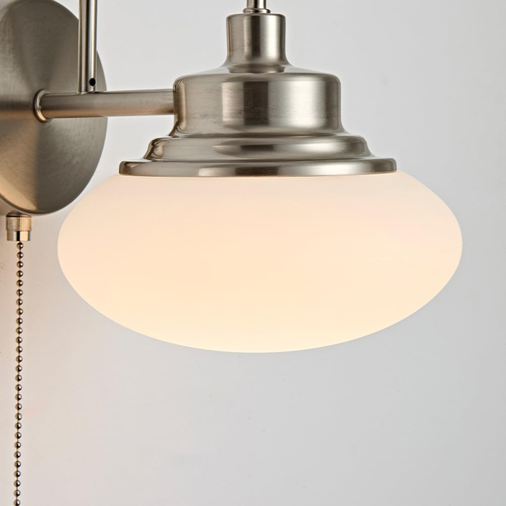 Lampa ścienna LED do wnętrz, srebrno-chromowana, 8 W, styl vintage, lampa ścienna industrialna z przełącznikiem sznurkowym, 3000 K/4500 K/6000 K, lampa LED w stylu retro z białym kloszem