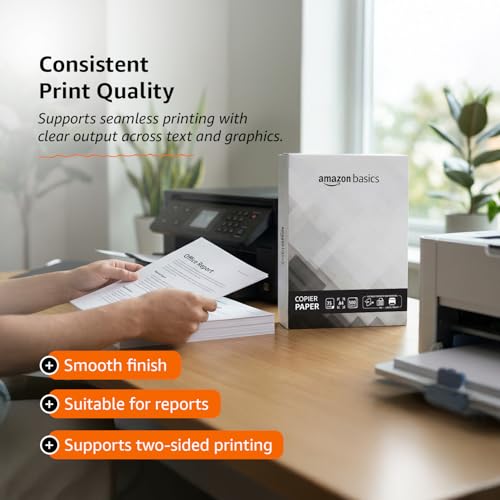 Image of Amazon Basics A4 Copier Paper | Multipurpose Paper | 75 GSM | 500 Sheets | Compatible with Inkjet & Laser Printers