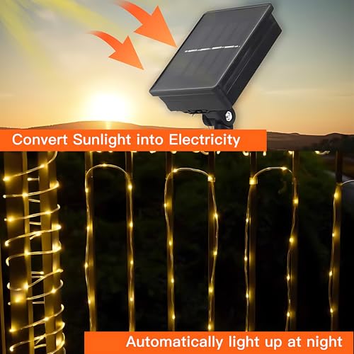 Uoexziyi Solar Rope Lights Outdoor,12M 100 LED Solar String Lights Tube Lights,Waterproof Solar Powered Fairy Lights with 8 Adjustable Modes for Outdoor Decoration(Warm)