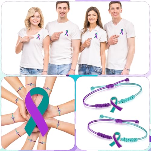 Sasylvia 20/100/150 Pcs Suicide Prevention Awareness Bracelets Adjustable Cord Purple Teal Ribbon Braided Bracelets Inspirational Suicide Prevention Gifts for Women Men Jewelry Accessories4