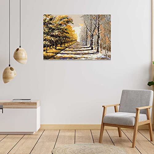 Image of RANGOLI 100% Cotton Stretched Canvas Painting 400 GSM, Framed Modern Art Autumn Snow Canvas Abstract Wall Art for Living Room, 3D Paintings for Wall Decor (12 x 18 Inch With Frame)
