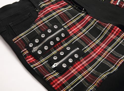 Men's Punk Style Distressed Denim Pants Straight Slim Fit Ripped Design with Metal Eyelets & Zip Accents Rocker Pants for Men3