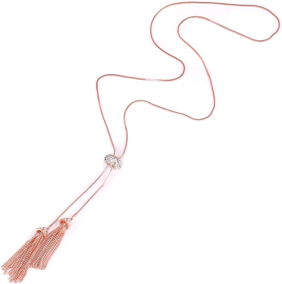 Tassel Pendant Lariat Y Necklace Long Snake Chain Necklaces with Adjustable Crystal Slider Ball - Image 4