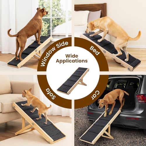 Upgraded 2025 MYUNIK Adjustable Dog Ramp 34.65" Foldable Solid Wood Pet Ramp with 5 Heights 10–19.5", Non-Slip Carpet Handle Ramp for Bed Couch Sofa & Car - Image 6