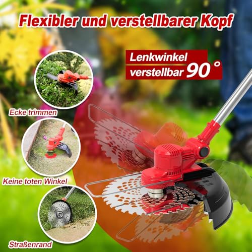 Rasentrimmer mit Akku und Unkrautbürste, 21V-4,0Ah Akku Rasentrimmer für Makita Akkus, 4 in 1 Freischneider akku, 750W Bürstenloser Motor, 1-45CM Teleskopstiel, für Garden Trimmen (rosa)