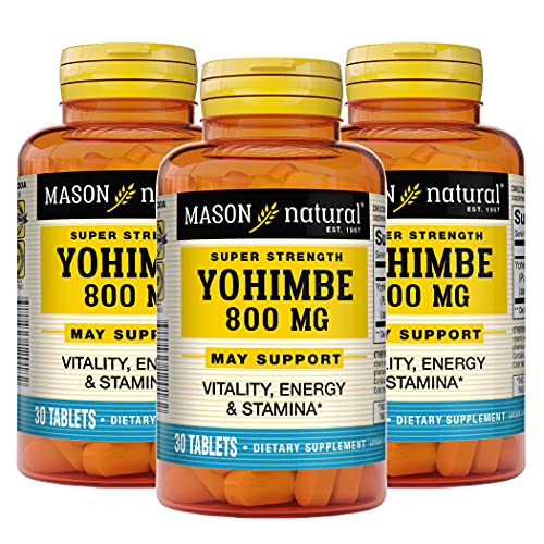 Mason Natural Super Strength Yohimbe 800 mg - Improved Vitality, Energy and Stamina, Enhanced Endurance and Performance, Male Supplement, 30 Tablets (Pack of 3)