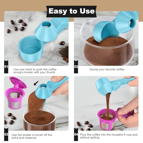Image of Coffee Scoop & Funnel for Reusable K Cup Refillable Coffee Pods, Coffee Measuring Spoon 2 Tablespoon Capacity, Scoop with Funnel for Ground Coffee, Protein Powder, Tea (Blue, 2 Pack)