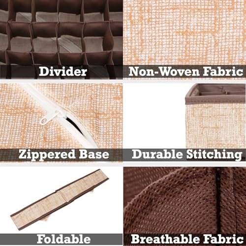 Image of HOKIPO Fabric Undergarment Clothing Organizer Storage Box for Drawers Bra Panty Socks Tie Lingerie Organizer for Wardrobe, 4 Pcs-6+8+8+24 Grids (NEW-332 + 334 + 335 + 336), Brown