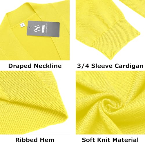 Image of URRU Women's Classic 3 /4 Sleeve Open Front Cropped Cardigan Sweater Lightweight Knit Short Shrugs