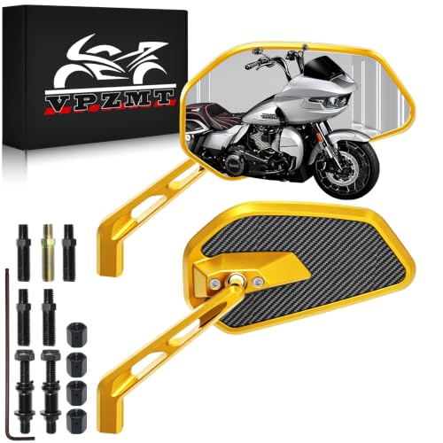 Image of Gold Motorcycle Carbon Fiber Rearview Mirrors for Harley Touring