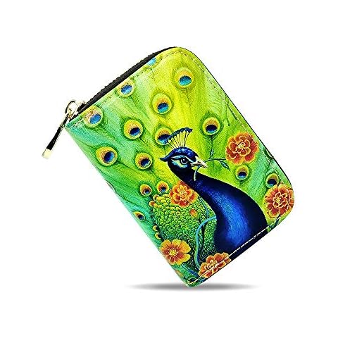 MOYYO RFID Credit Card Holder Case Leather Printed Zipper Card Case Wallet for Women Girls Cover