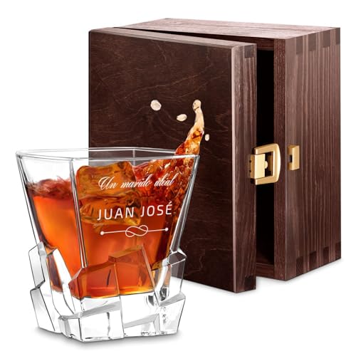 Maverton Vaso de Whisky Personalizado 250ml - Vaso De Cristal Regalos Originales Para Hombre - Nombre Grabado Día del Padre Cumpleaños Regalos - Diseño de Cubo de Hielo - Marido