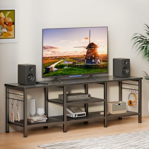 Image of Furologee 55 Inch TV Stand, Entertainment Center with Shelves, Black Oak