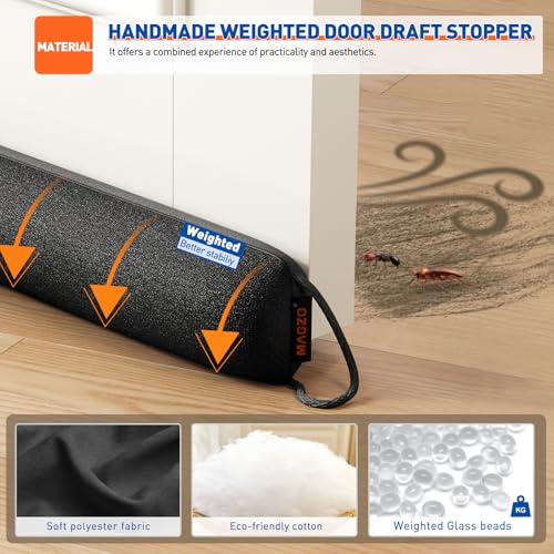 Image of MAGZO Weighted Door Draft Stopper for Bottom of Door 36 Inches, Black | Washable Door Noise Stopper Seals 3 inch Gaps, Under Door Gap Filler with Hanging Loops, Energy Saving