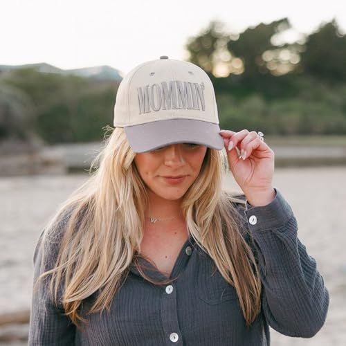 Image of Mommin Trucker Hat for Women, Vintage Two-Tone mom hat with Mommin 3D Embroidery, New Mom Gifts Mothers Day Outfits