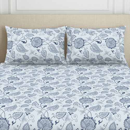Image of Welspun Cotton Blend Bedsheet for Double Bed King Size with 2 Pillow Covers | Floral Print | Super Soft, Breathable & Skin Safe Bed Sheet | 274 x 274 cm | Ideal for Gifting & Festivals | Dark Green