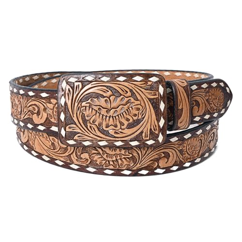 American Darling Beautifully Hand Tooled Tan Genuine American Leather Belt Men and Women Western Belt with Removable Buckle