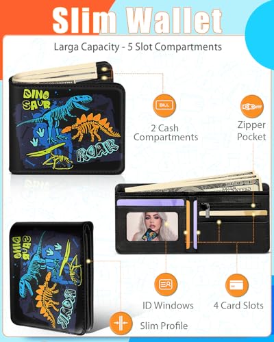 Image of Bistup Boys Wallet Cute Leather Bifold Wallet for Teen Boys Cool Cartoon Credit Card Cash Holder Rfid Blocking Color Animals Bi Fold Small Wallets With Coin Pocket Id Window Slim for Teens Little Boy