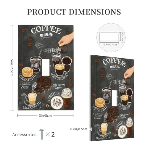 Decorative Light Switch Cover Plate Retro Coffee Cup Bean 1 Gang Wall Plate Oversized Single Toggle Wall Cover Plate Jumbo Electrical Switchplate Faceplate