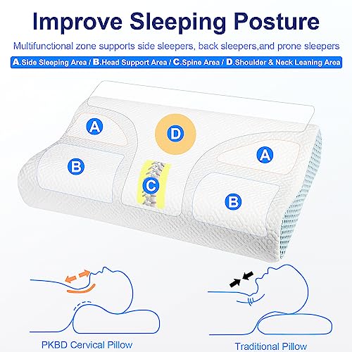 PKBD Memory-Schaum Kopfkissen mit 2 Kissenbezügen (Kühlende Eisseide&Baumwolle), Ergonomisches...