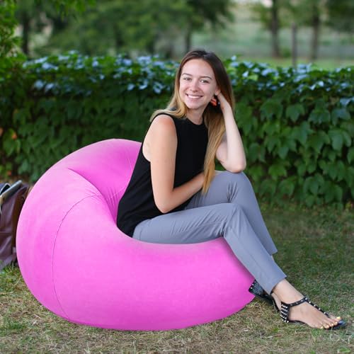 Image of Realspring Inflatable Bean Bag Chairs Outdoor Blow up Camping Chairs Inflatable Lazy Sofa Folding Portable Bean Bag Loungers Couch for Movie Night(Pink,2 Pcs)