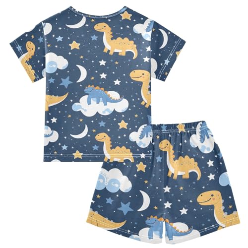 ALAZA Dinosaur Space Moon Starry Pajamas Short Sleeve 2 Piece Sleepwear Top and Bottom Pajama Set Unisex2