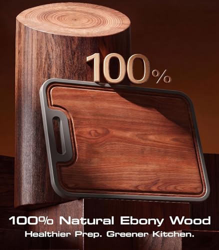 Image of Titanium Cutting Boards for Kitchen, Ebony Wood Cutting Board BPA-Free, Large(15.8 inchx11 inch) Dual-Sided Non Toxic Chopping Board for Hygienic Food Prep, Knife-Friendly, with Juice Groove