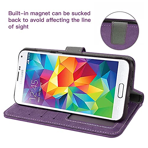 Compatible With Samsung Galaxy S5 Wallet Case And Tempered Glass Screen Protector Flip Cover Card Holder Stand Cell Accessories Phone Cases For Glaxay S 5 Neo Gaxaly 5S Galaxies Gs5 G900A G900T Purple #TOP2