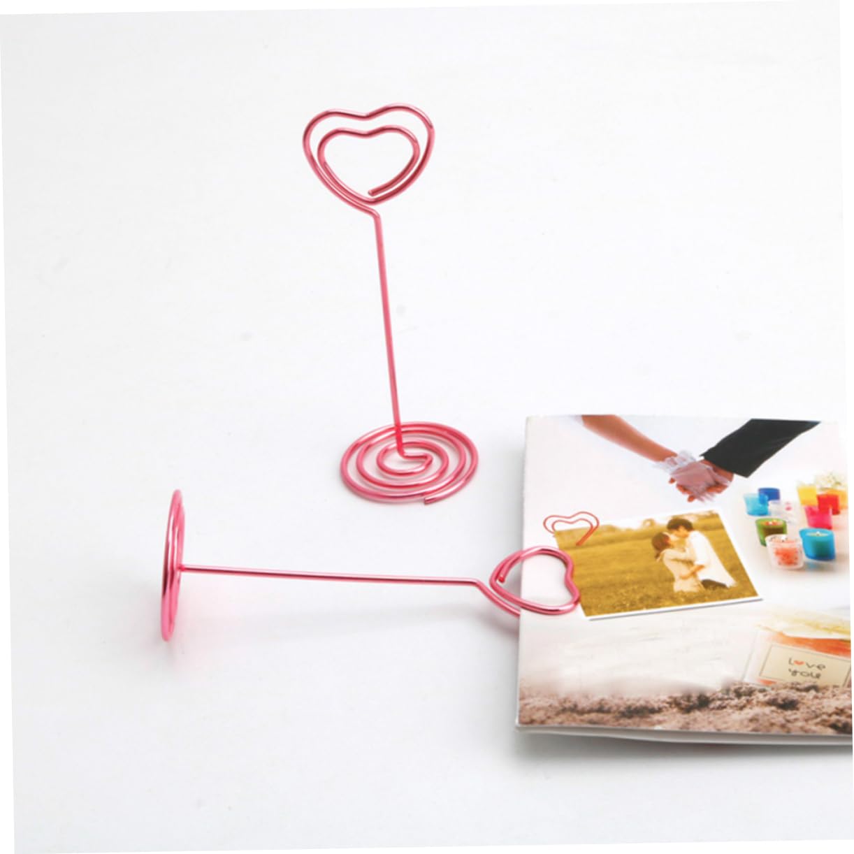 12 Portacarte A Forma Di Cuore - Portafoto E Segnaposto - Per Scrivania, Matrimoni, Ufficio - Argento/Oro - Foto 3