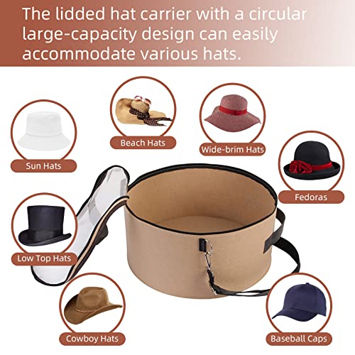 Pehciroe Hat Boxes For Women & Men Storage Large Felt Hat Boxes Storage Round Foldable Hat Carrier Travel Cowboy Hat Storage Box Storage For Hats Toy Clothes With Lid, Khaki #TOP4