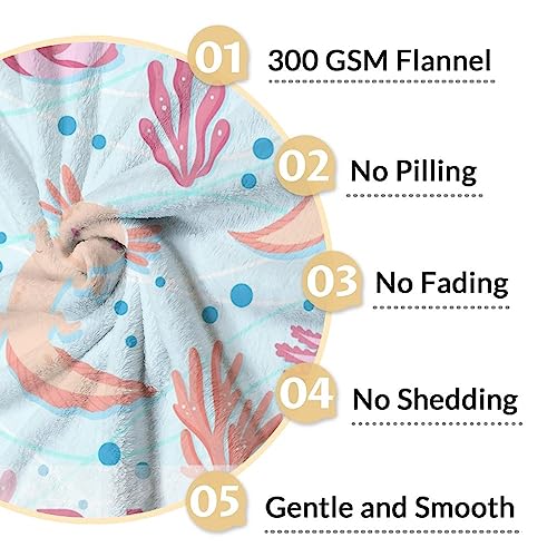Girl Blanket - 30x40 Inches Personalized Cute Axolotl Throw - Light Blue Soft Fuzzy Blankets for Couch & Office
