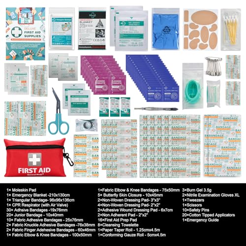General Medi 150 Pieces Small First Aid Kit - Includes Emergency Foil Blanket, Scissors for Travel, Home, Office, Vehicle, Camping, Workplace & Outdoor (Red) - Image 3