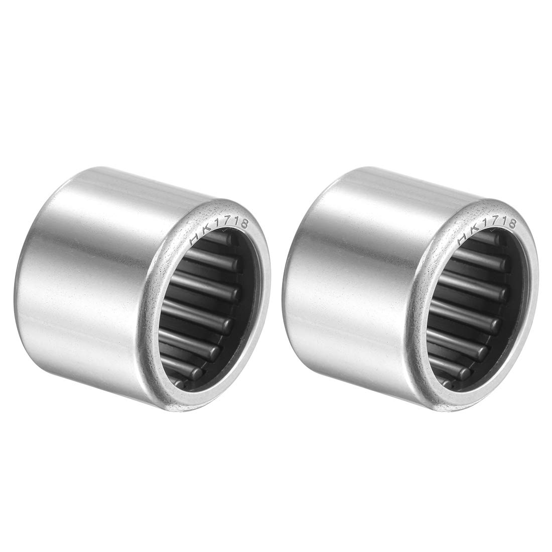 sourcing map HK1718 Roulements à Aiguilles 18mm Alésage 23mm OD 17mm Largeur Acier Chromé Extrémité Ouverte 2Pcs