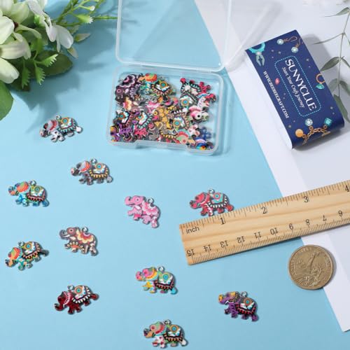SUNNYCLUE 1 Box 36Pcs 18 Styles Elephant Charms Bulk Metal Elephants Charms Mini Alloy Enamel Animal Silver Charms for jewellery Making Charms Bracelets Necklaces Earrings Women DIY Crafts Supplies - Image 3