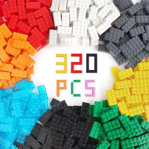 HOTUT Blocos de construção, 320 Peças 2x4 Blocos de Construção, Blocos Clássicos Compatíveis com Todas as Marcas Clássicas, Building Blocks, Blocos de Construção para Crianças, Multicoloridos