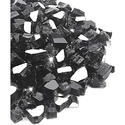 NUPICK 20 Pound Fire Glass, 1/2 Inch Reflective Fire Glass, Fit with Fire Pit Glass and Fireplace Glass, Black Cover
