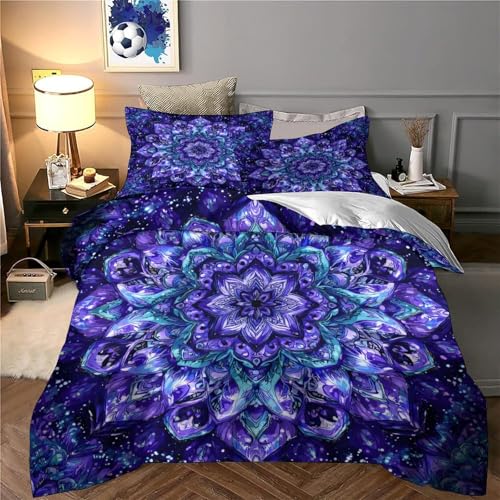 Parure de lit Mandala Violet en microfibre de style bohème chic pour lit simple - 6