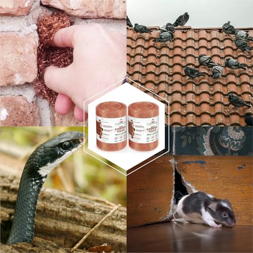 Image of Copper Mesh Roll for Rodent Control | 4 Inch x 16 Feet | Pack of 2 Rustproof Copper Mesh | Rodent Bat and Snail Barrier | Hole Blocker for Gaps, Vents and Water Openings | Includes Scissor