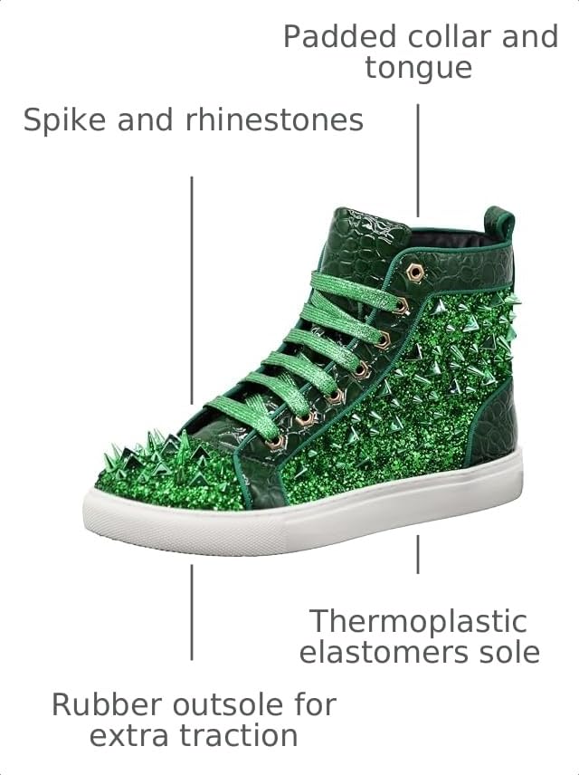 Image of Enzo Romeo Men's High Top Crystal Shimmer Rhinestone Blink Flat Spike Fashion Sneakers Shoes BUL2