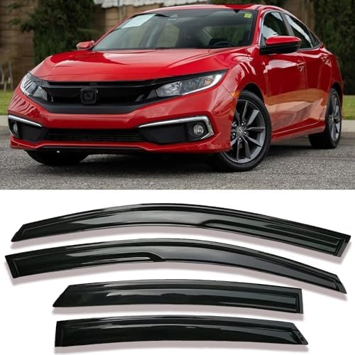 Side Car Window Visor Rain Guards Vent Deflectors for 2016-2021 Honda Civic Sedan, 4-Door Front Rear Sun Shades Window Vent Smoke 4pcs