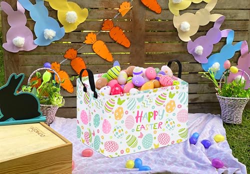 Image of Rectangle Gift Storage Basket Home Shelf Storage Basket Organizer Box Clothes Laundry Hamper Nursery Basket Laundry Basket with Handles (easter egg)