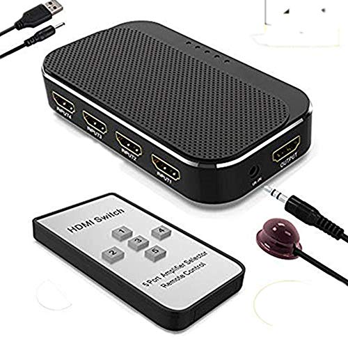HDMI Switch 4K,ABLEWE Conmutador HDMI Switcher 5 in 1 out Supporta 4K@30Hz per Xbox/TV Stick /PS4/ HDTV/BLU-Ray/DVD con Control Remoto IR