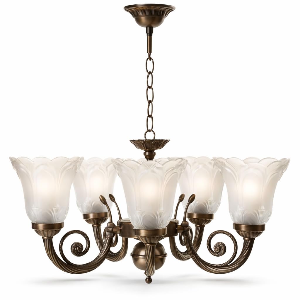 ZELTRON Classic 5-Light Chandelier Ceiling Light with Frosted Glass Shades – Antique Bronze Hanging Lamp for Living Room, Dining Room, Bedroom & Hall, Elegant Traditional Ceiling Lighting Fixture-image-11