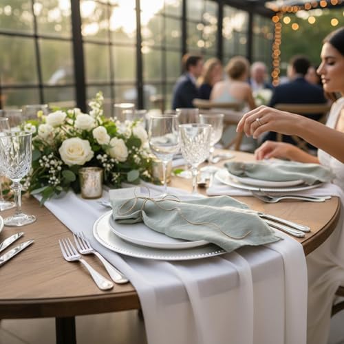 Servilletas de lino verde salvia con esquinas ingletadas para mesa de comedor 5