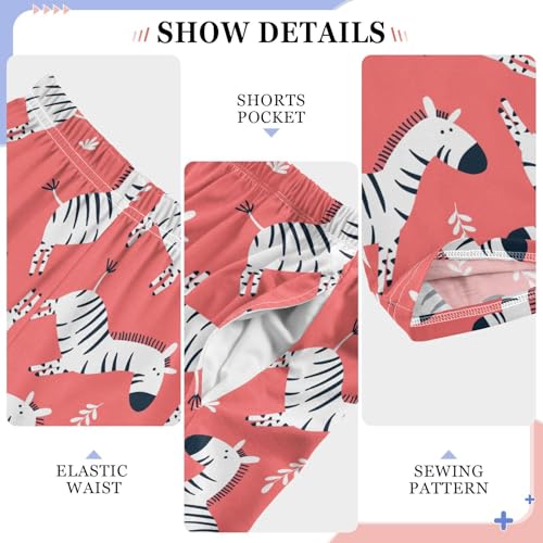 Zebra Floral Boys Long Pants Soft Trousers Elastic Waist Kids Lounge Bottoms with Pockets S-XL4