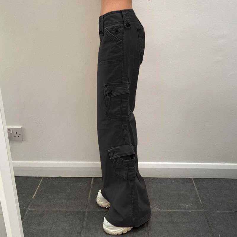 Womens Baggy Jeans Vintage Y2K Low Rise Multi-Pocket Cargo Jeans Grunge Streetwear Denim Pants Casual Pants