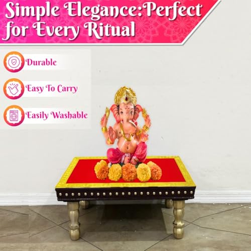 Image of Bhakti Lehar (9 x 13 Inch) Plain Red Velvet Pooja Aasan for God Idol /Chowki Aasan Kapda Cloth for Temple Shelf Home Mandir, Ganesh Baithak and God Idol Sitting - Pack of 2